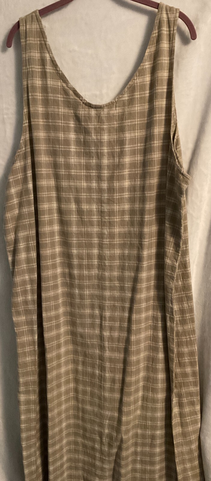 Studio C Beige & White Plaid Multi-Color Cotton, Linen Sleeveless Long Dress