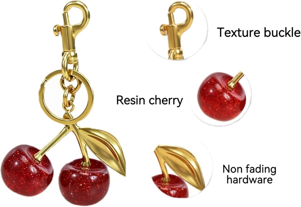 Cherry Keychain Bag Charm for Purses–Cute Keyring Accessories for Women, Fashion