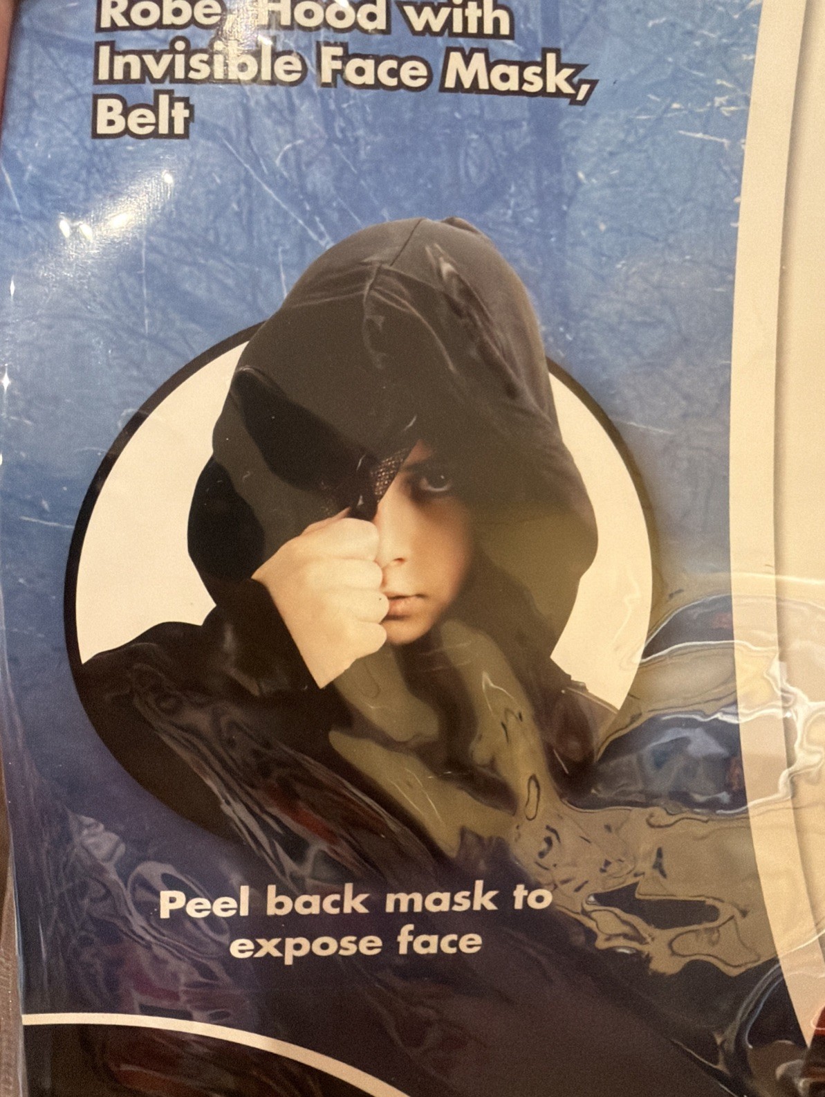 Spirit Kids Costume Unknown Phantom Black Invisible Mask, Robe, Belt Medium 8-10
