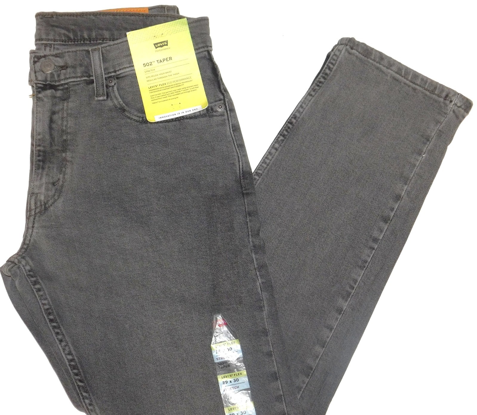 LEVIS 502 Taper Jeans Stretch Flex Eco Midrise Regular Through Thigh $75 Grey