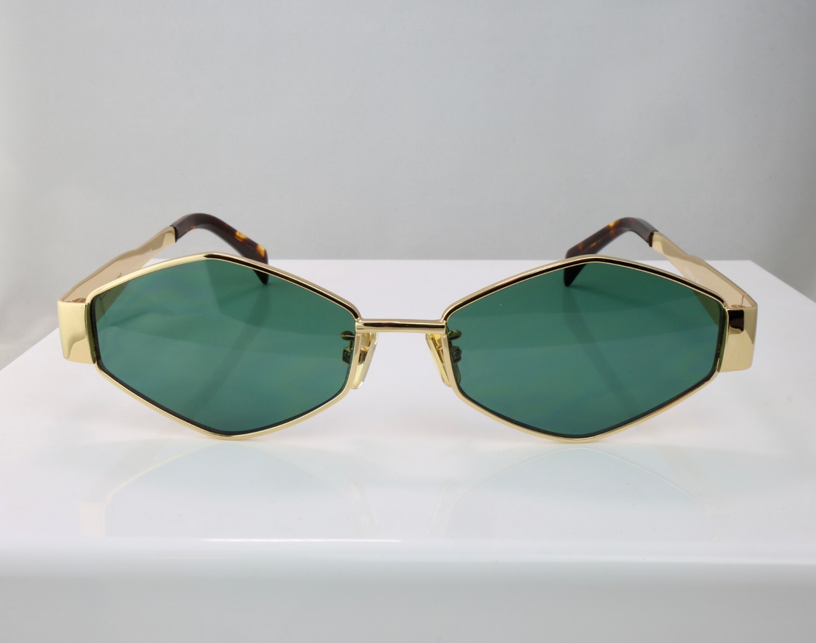 Celine CL40254U 30N 54mm Rectangle Gold Sunglasses with Green Lens