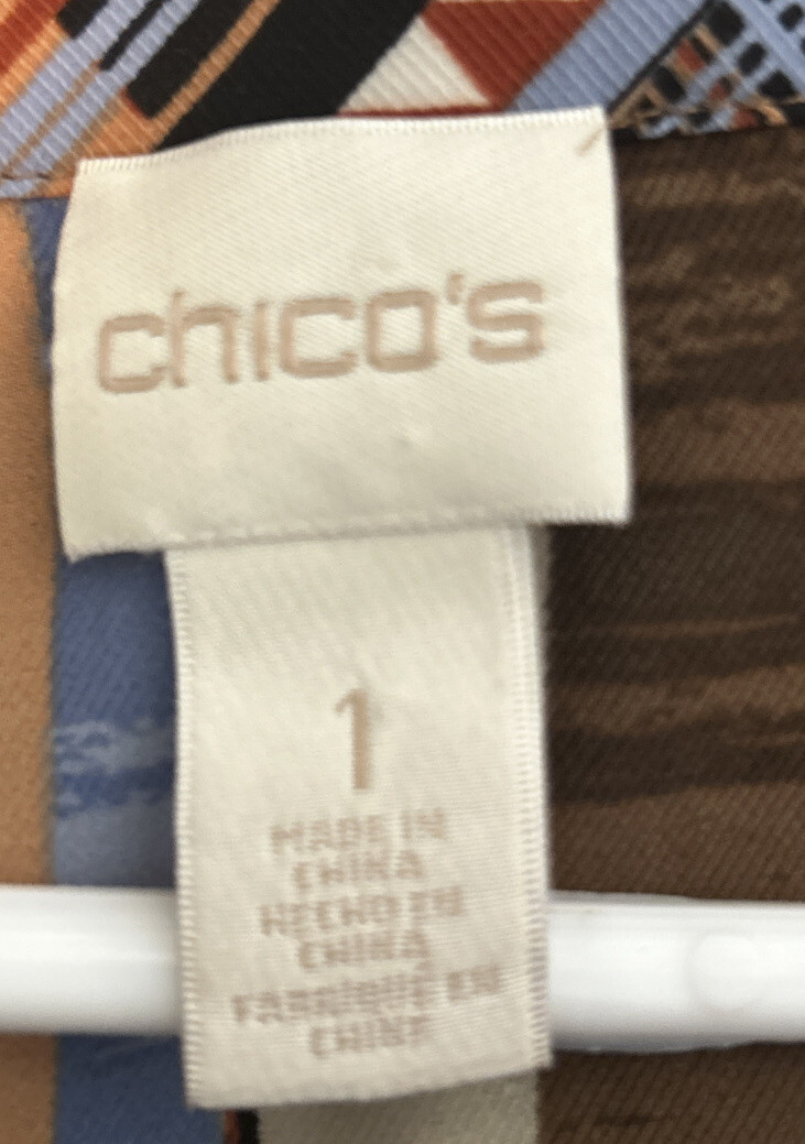 Chico’s Blouse Women’s Sz 1 Multicolor Top 97% Polyester Spandex Blend