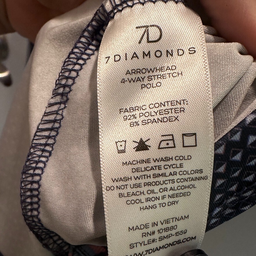 7D 7 Diamonds Mens XL Blue Geometric Core Polo Shirt 4 Way Stretch Performance