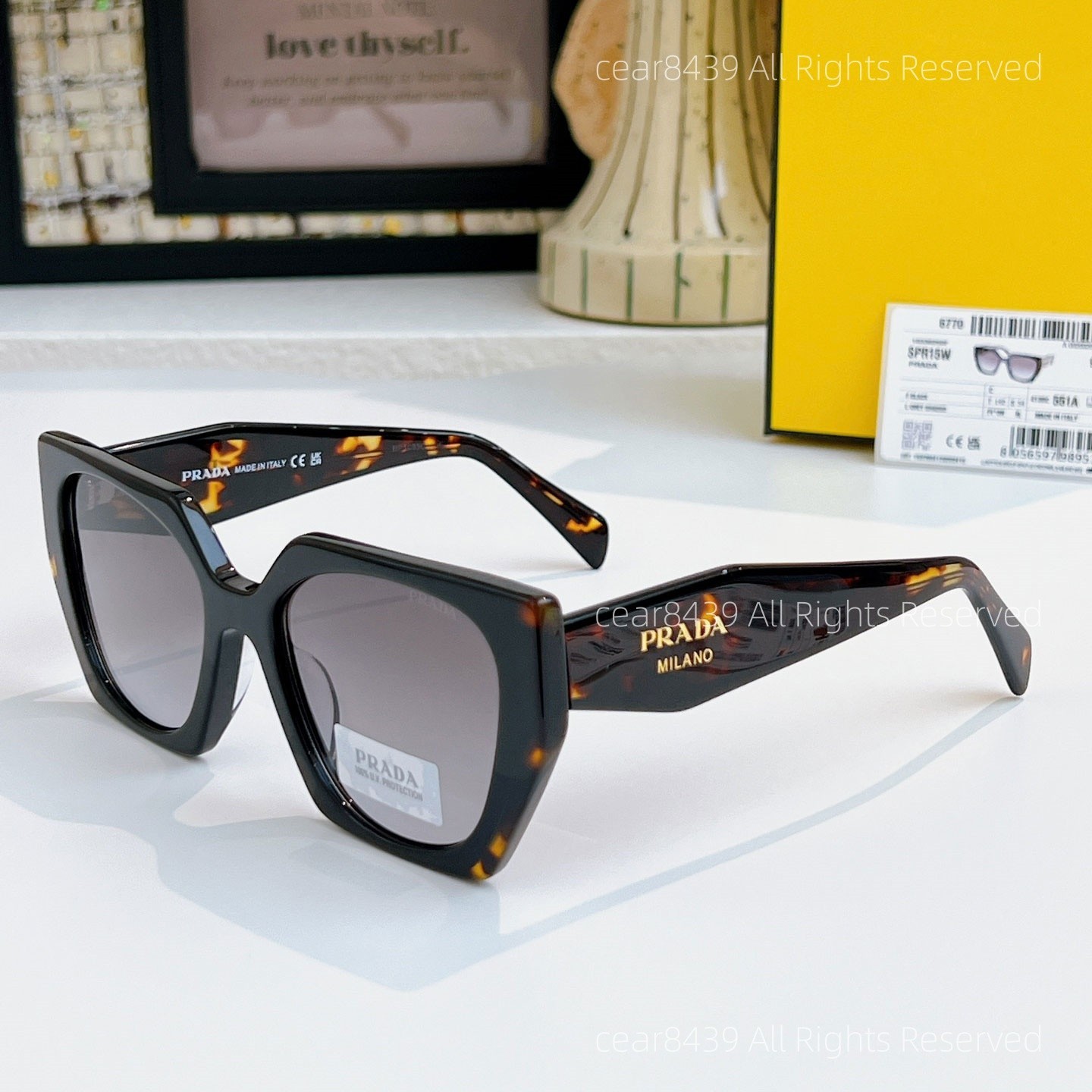 Prada Women Sunglasses Designer PR15WS Tortoise Gray Lens Oversize Authentic
