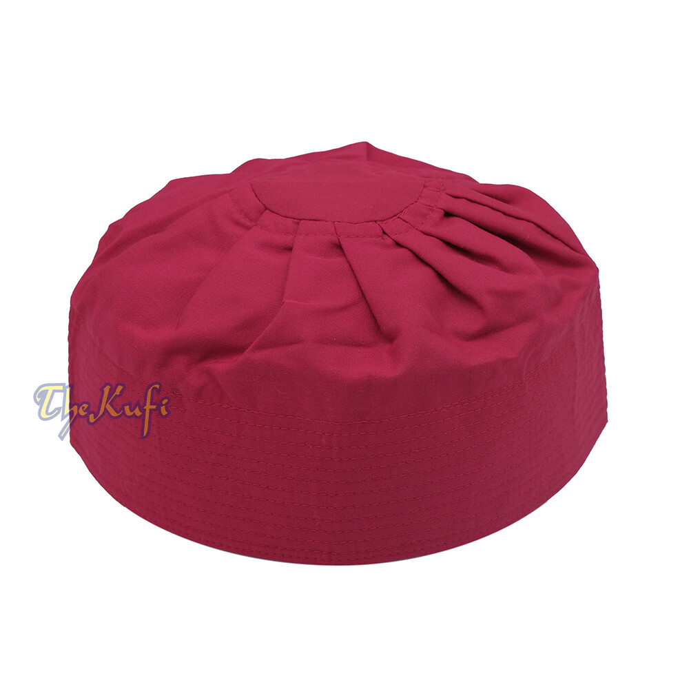 Islamic Kufi Prayer Cap Plain Maroon Pleated-top Fabric Peci Muslim Prayer Hat