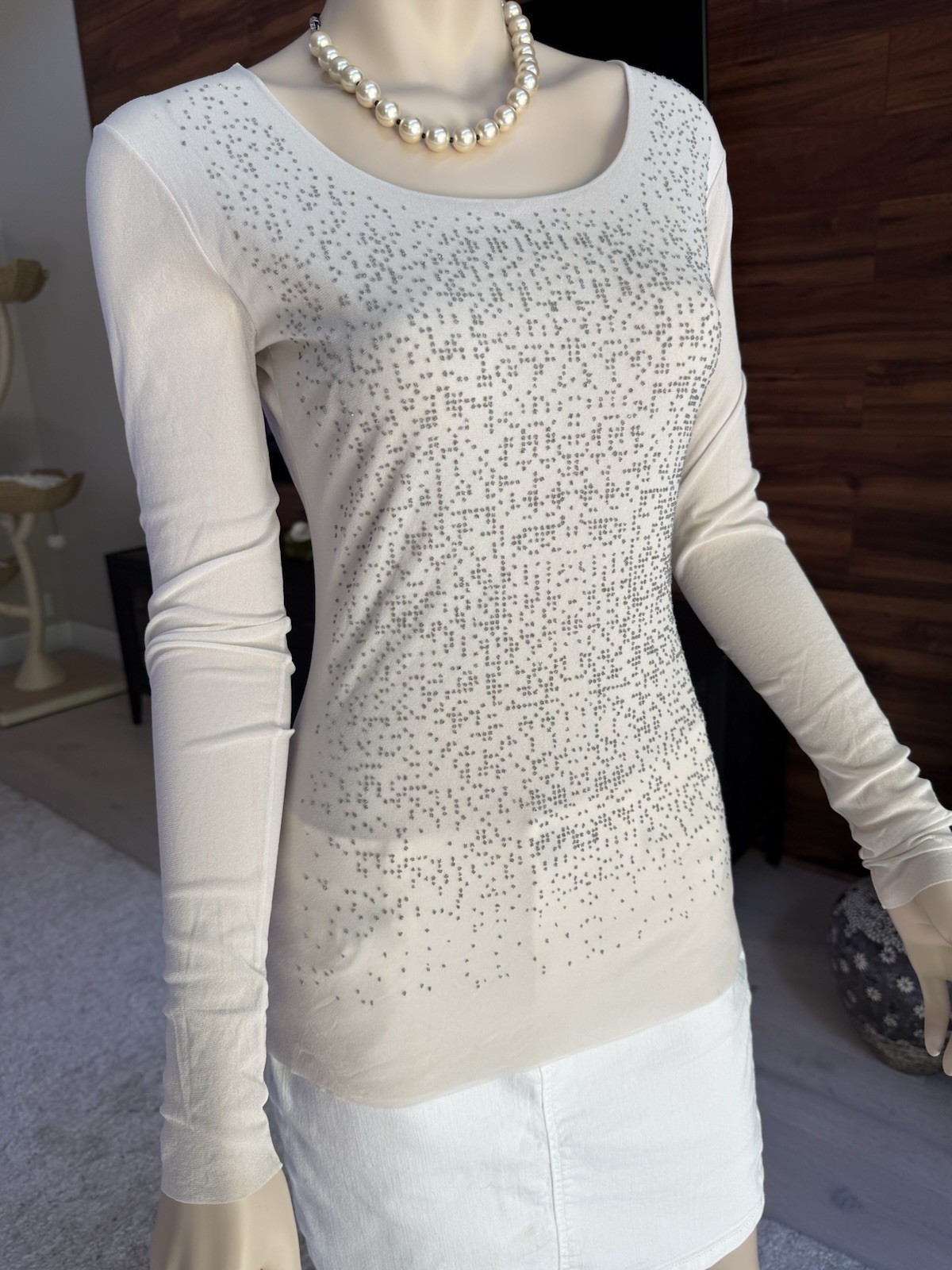 D. Exterior Italy embellished Top Blouse Beige Shirt Sz M
