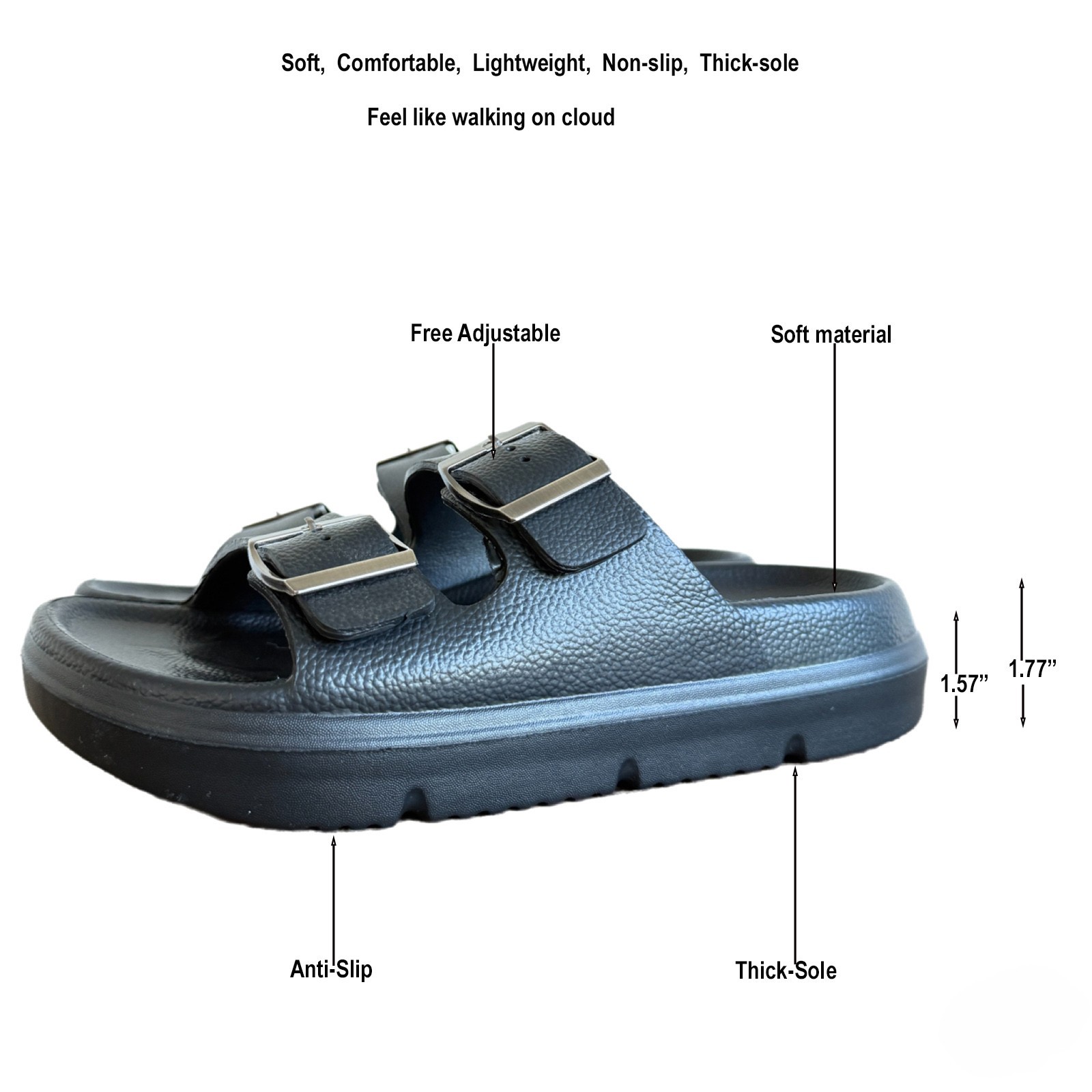 Men Women Platform Sandals Thick Sole Comfort Slides Buckle Slippers Beach Shoes
