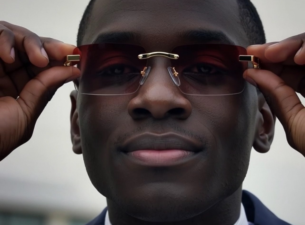 Black Tint Mens Rectangle Luxury Hip Hop Fashion Gold Frame Rimless Sunglasses