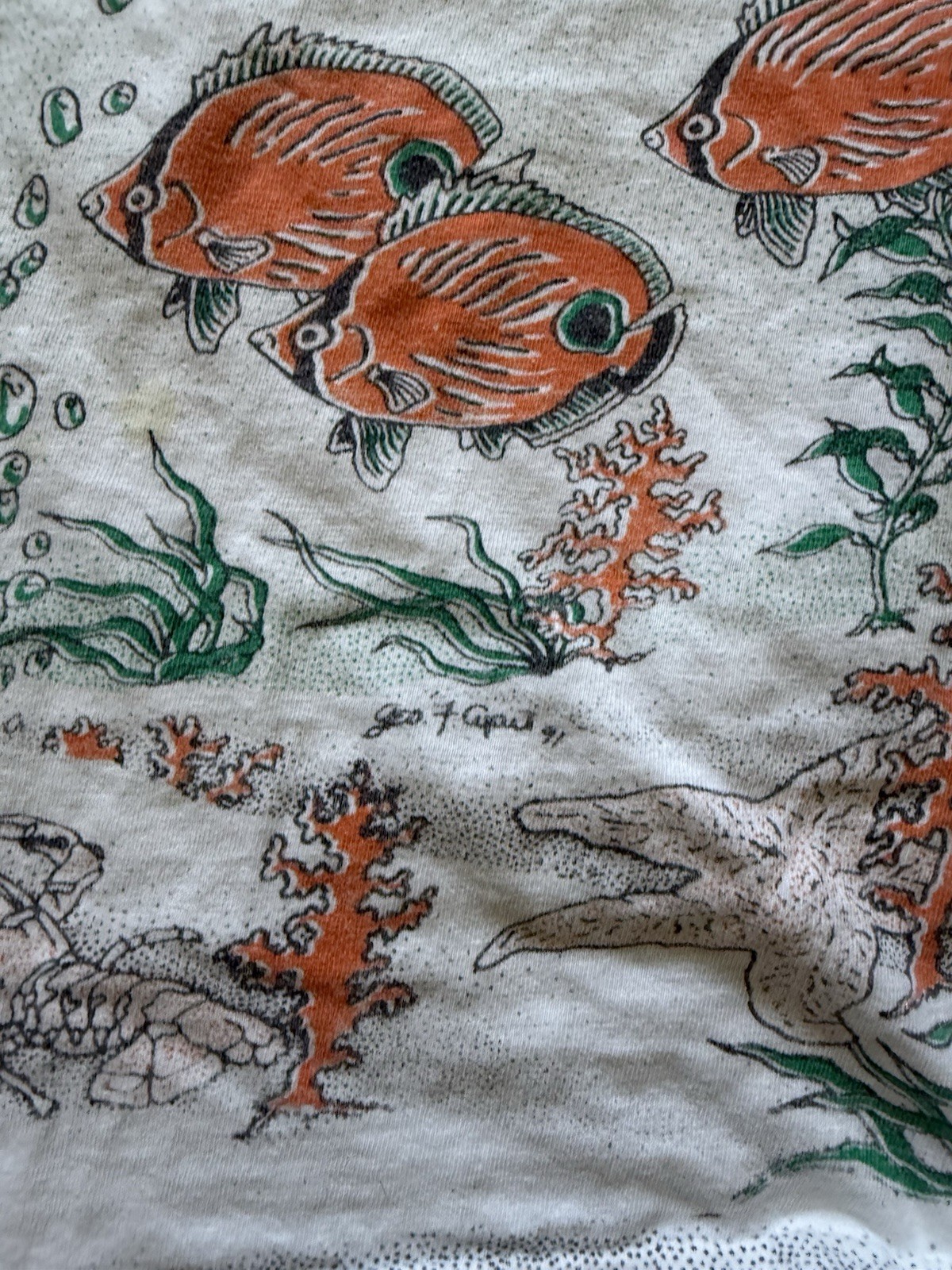 Vintage 1991 Rescue Our Reef T-Shirt Ocean Fish Coral Print Surfer Men’s Large