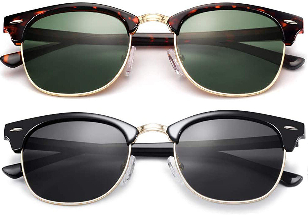 Retro Vintage Polarized Sunglasses Mens UV400 Half Metal Frame Club Sunglasses