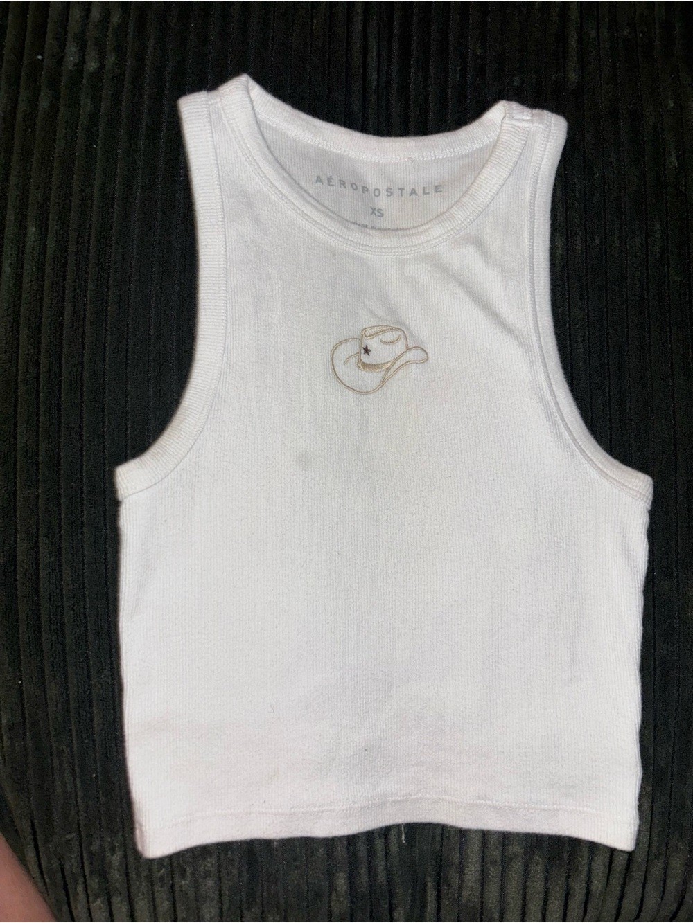 Aeropostale White Tank Top with Embroidered Cowboy Hat