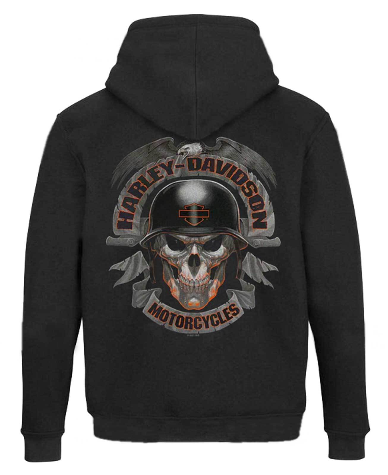 Harley-Davidson Men’s Ghoulish Biker Skull Zip-Up Cotton-Blend Hoodie, Black