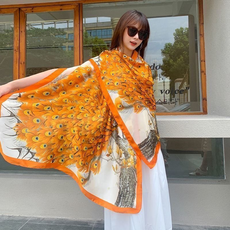 Hangzhou Silk Scarf 90x90cm Long Sheer Wrap Beach Cover Up Sunscreen Shawl