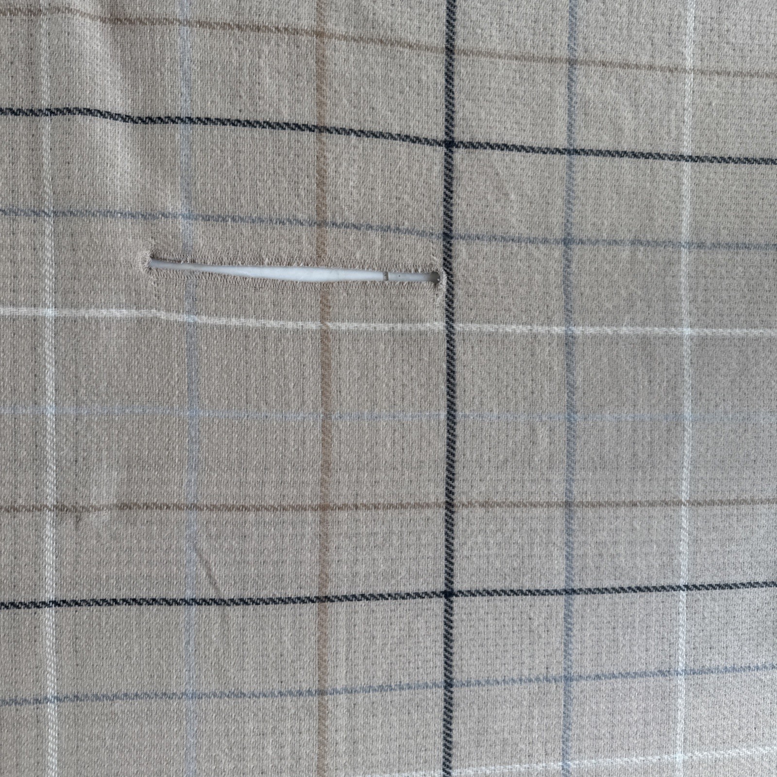 Soft Fringe Scarf Plaid Grey Beige White – 81” By 36” – Reversible W/ Hand Holes