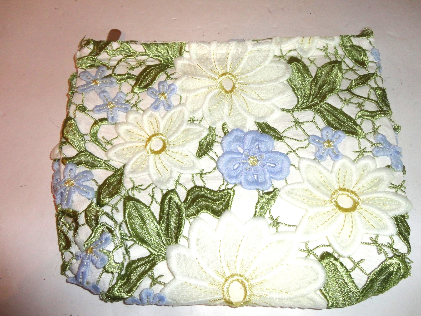 Clutch Bag Dressy Wedding Special Event Embroidered Flowers 8.5 x 10 inches