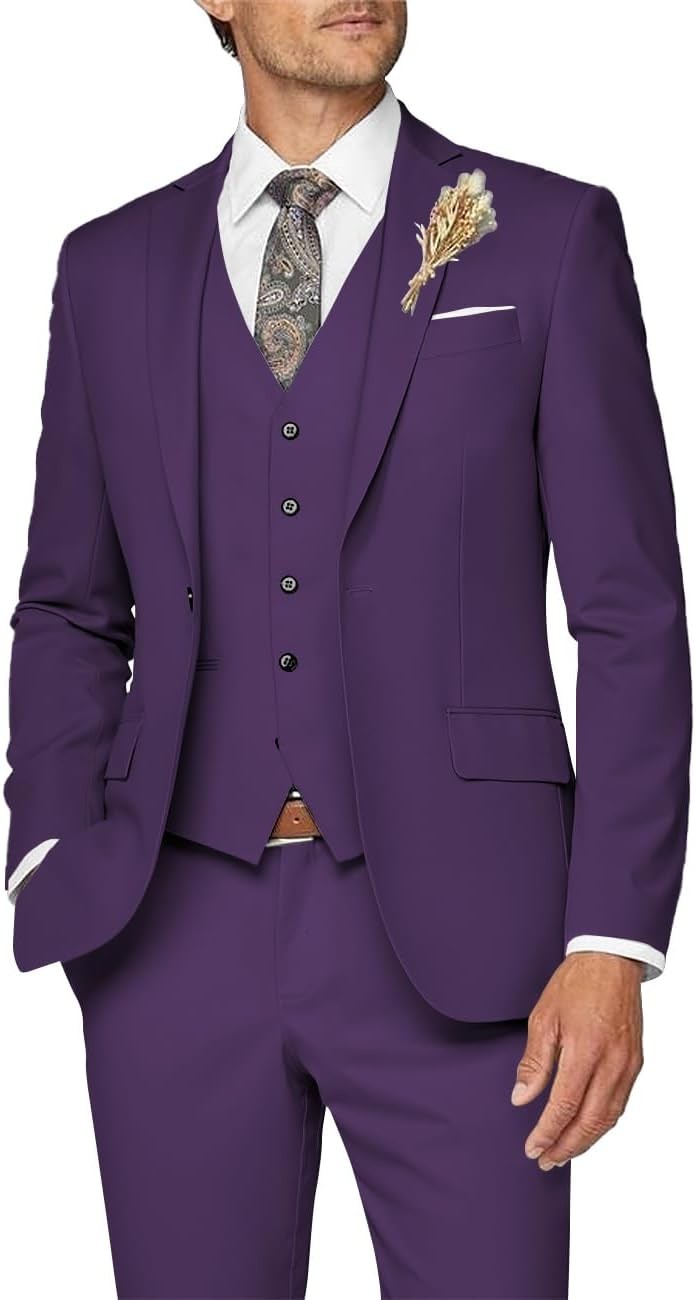 3 Piece Slim Fit Suit for Men Formal Business Wedding Prom Tuxedo Set