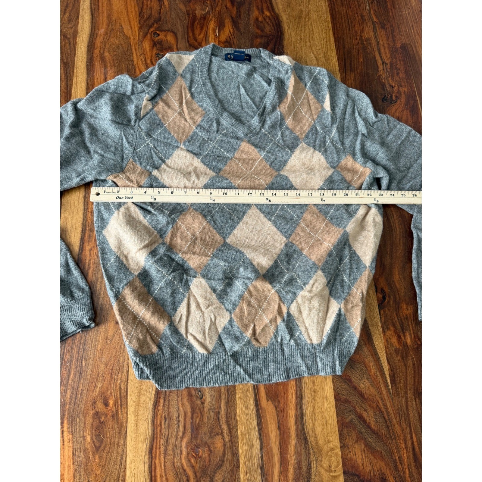 Brooks Brothers Mens XL Grey Argyle V-Neck Sweater 100% Camel Hair Luxury Preppy