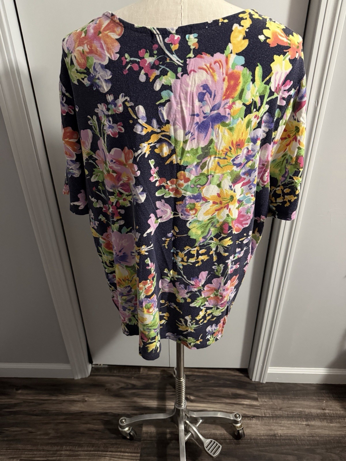 Lauren Ralph Lauren 3X Plus Navy Floral Knit V-Neck Pullover Top 3/4 Sleeve