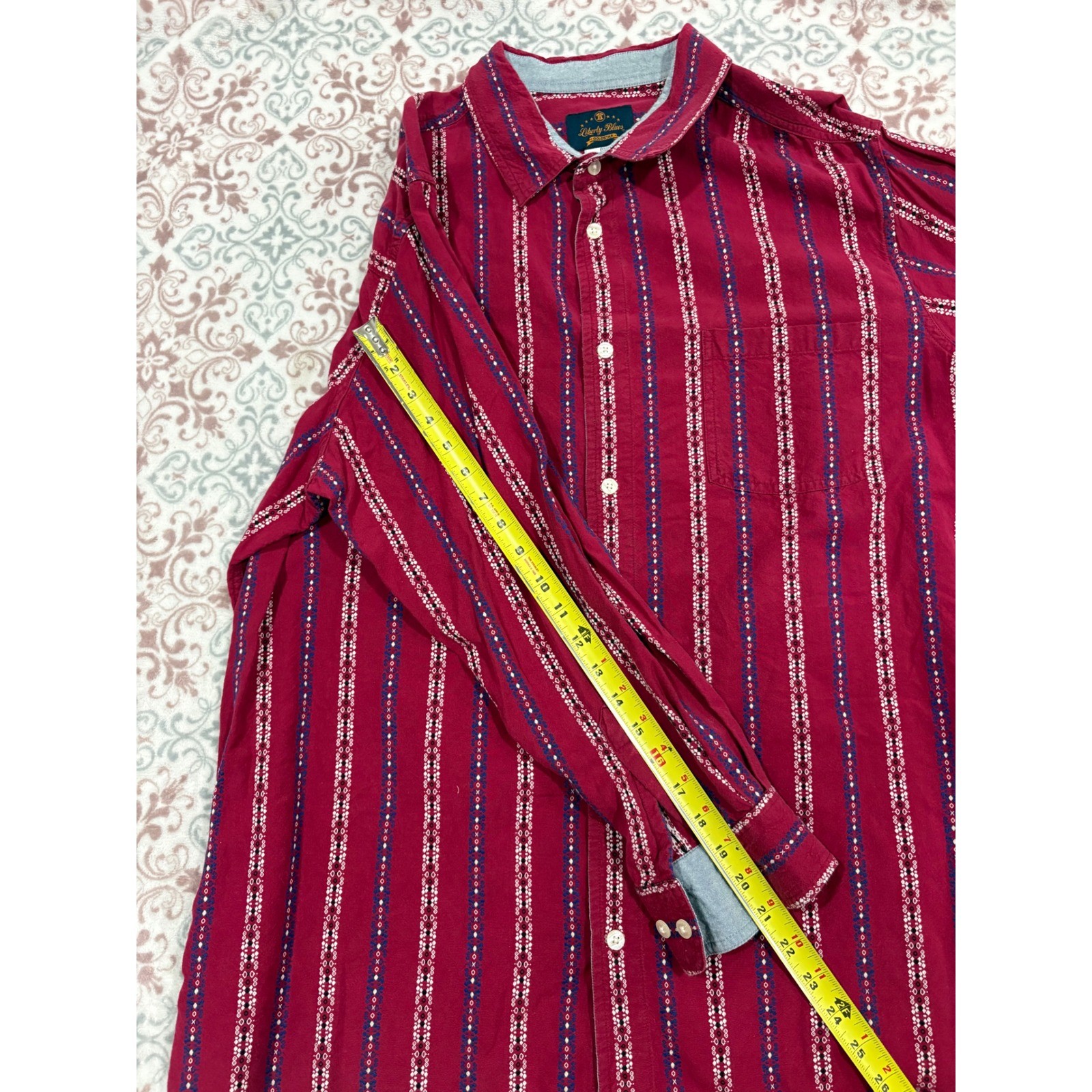 Liberty Blues Goldstar Mens 2XL Big Burgundy Striped Cotton Button Down Shirt