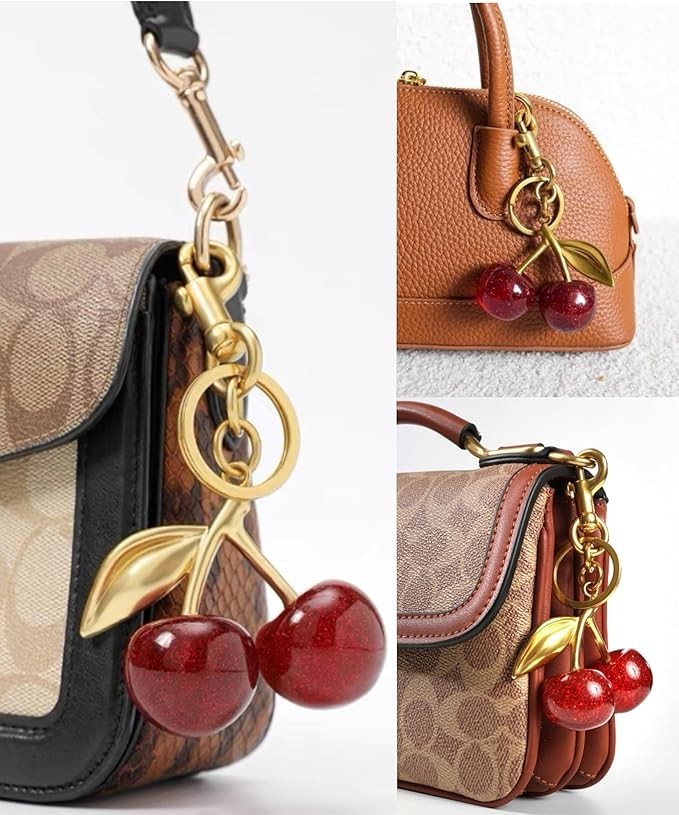 Cherry Keychain Bag Charm for Purses–Cute Keyring Accessories for Women, Fashion