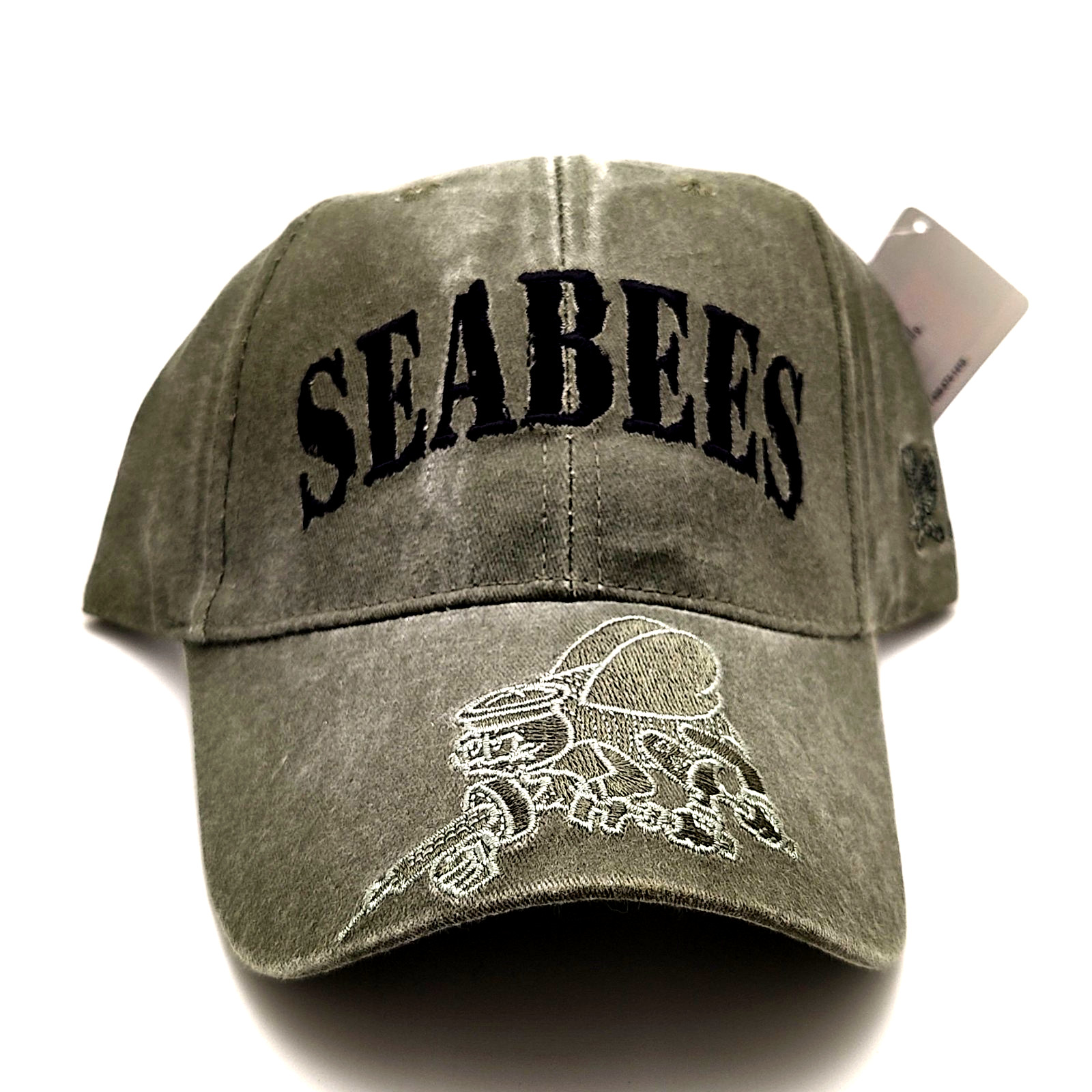 SEABEES Builder Bee 100% Cotton Green Baseball Cap Adjustable Embroidered