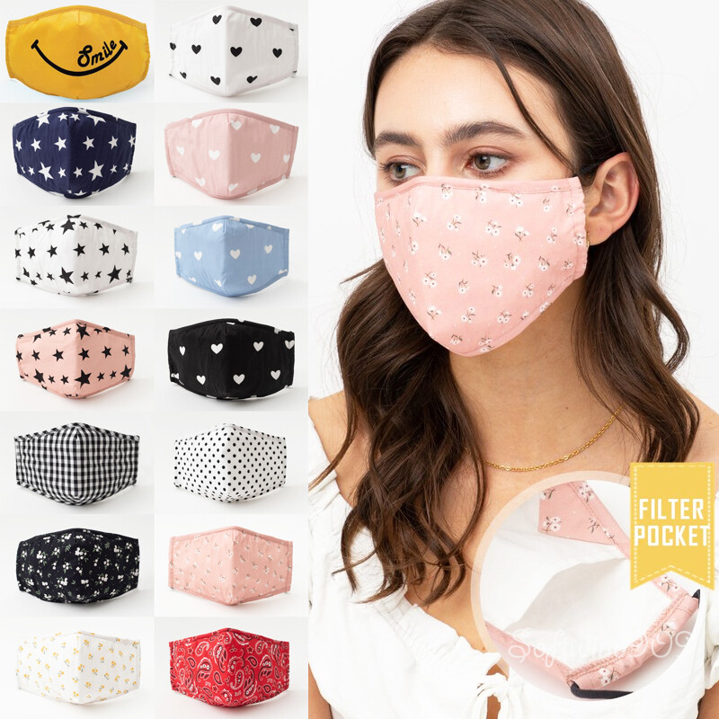 Quality Reusable Adult Cotton Fashion Face Mask Filter Pocket Nose Wire Pretty