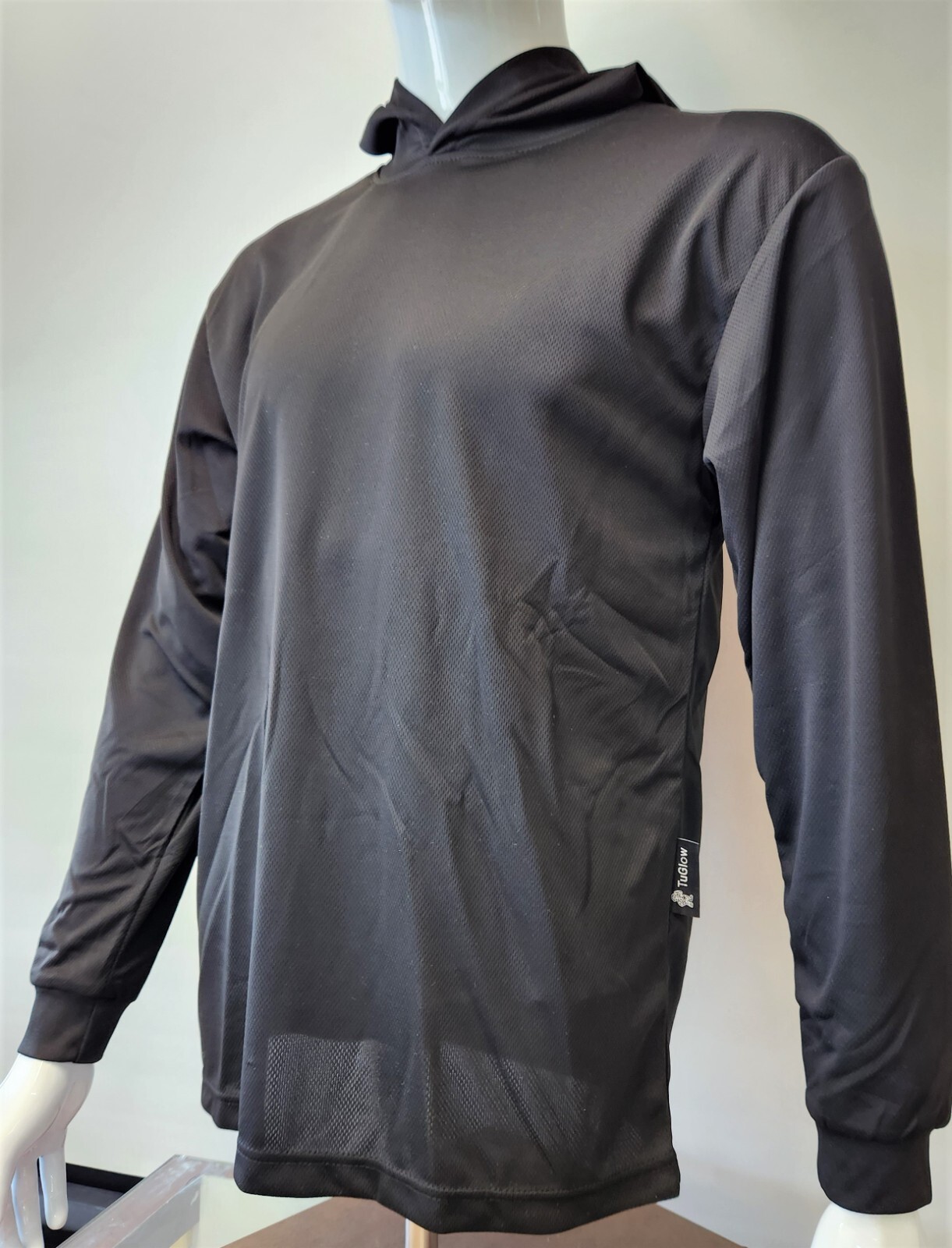 Black Long Sleeve Safety Shirt With Hoodie, Quick Dry Polyester Birdeye mesh