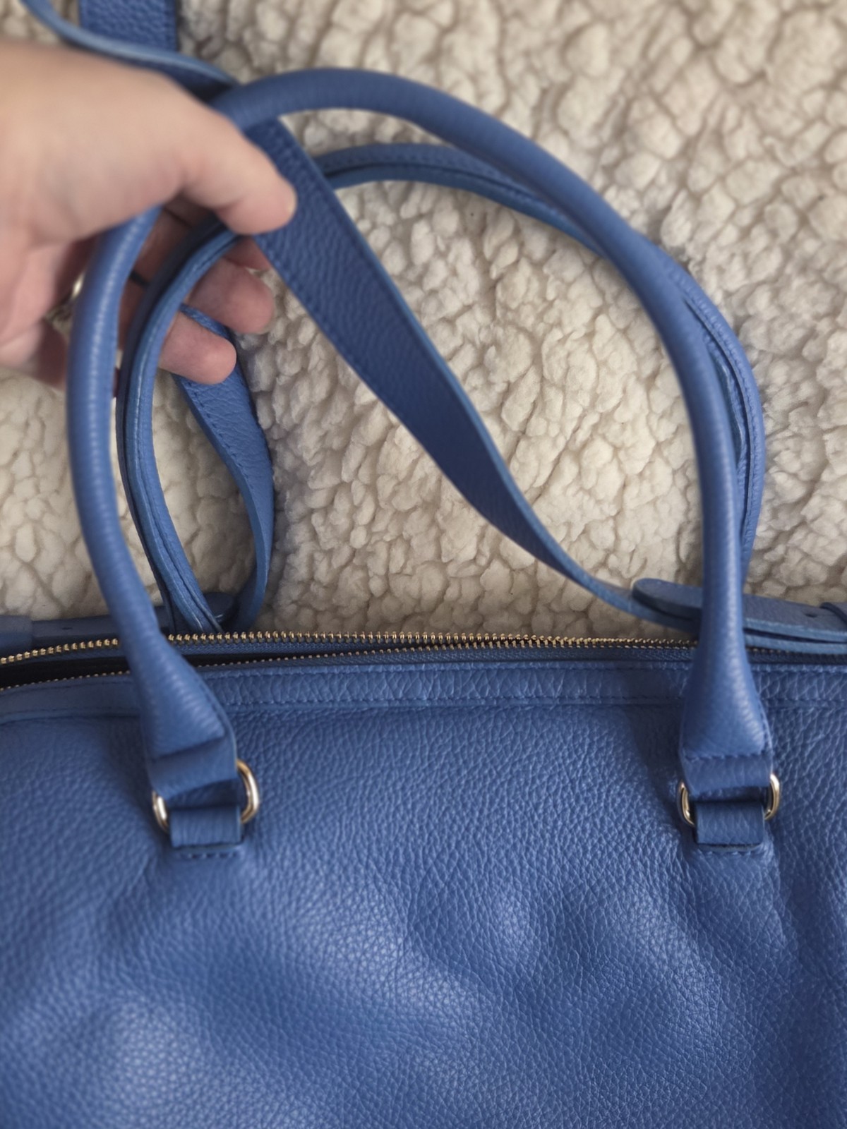 See by Chloé Blue Medium Satchel Top Handle Gold Hardware Adj Strap Zip Dust Bag