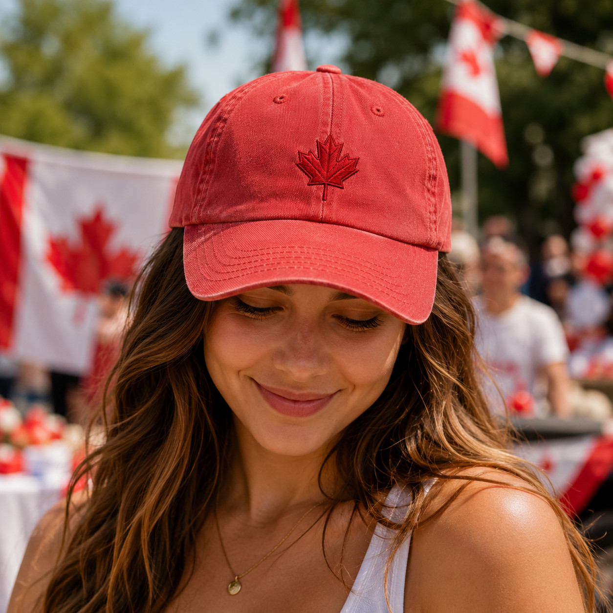 Canada Day Maple Leaf Hat Embroidered Patriotic Canadian Flag Washed Dad Cap Gif