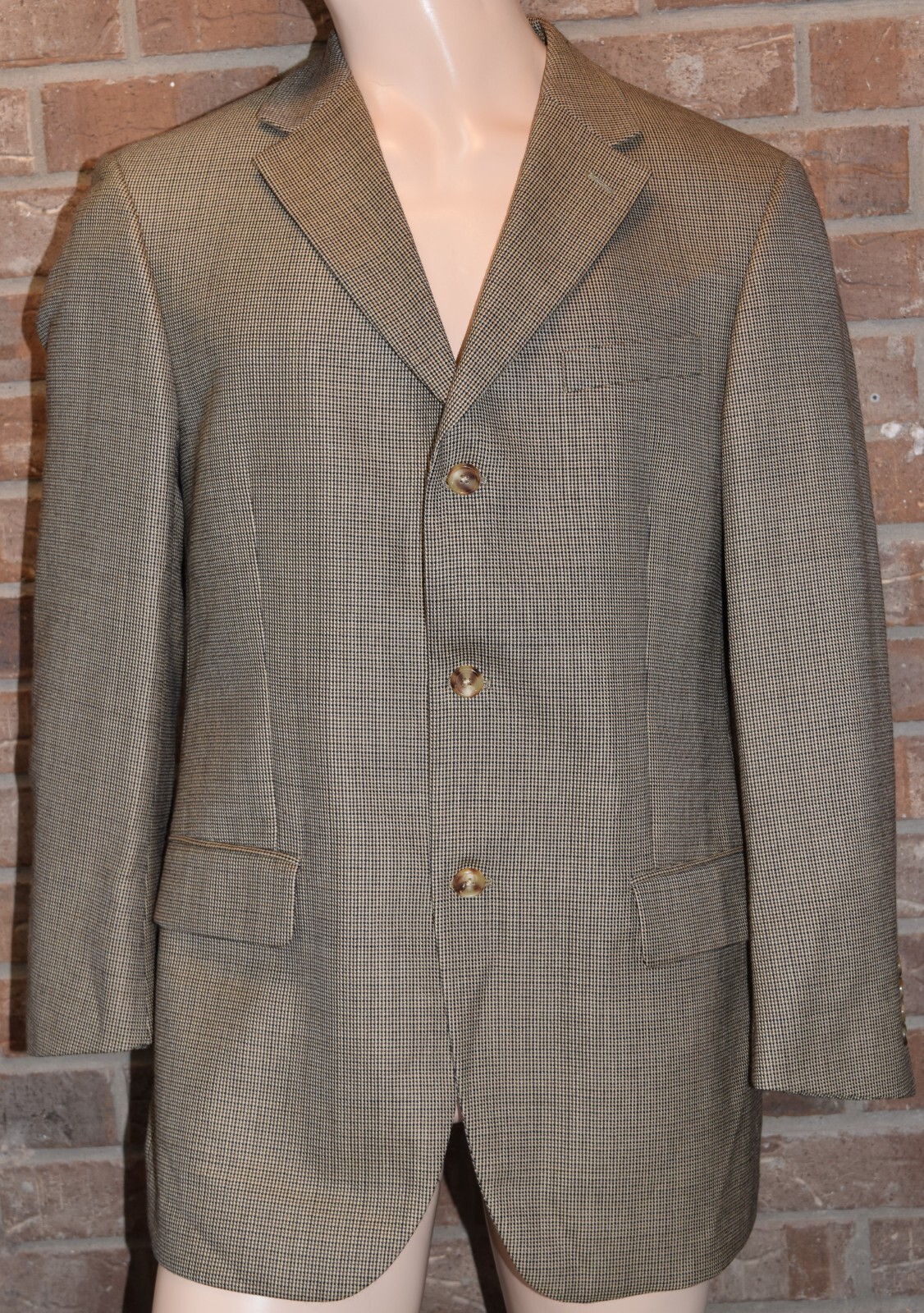 T Harris Blazer Mens 42R Regular Houndstooth 3 Button 100% Wool Double Vented