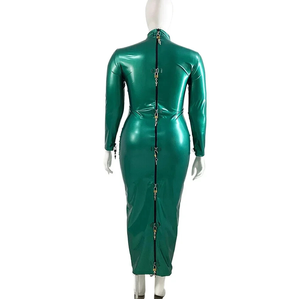 Mens Sissy Crossdresser Patent Leather Lockable Maxi Dress Exotic Hobble Dress