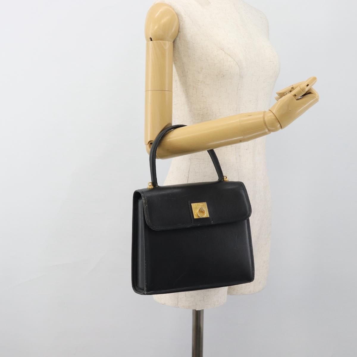 CELINE Hand Bag Leather Black Gold Auth 185125
