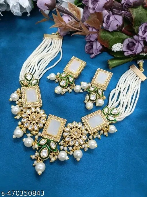 Indian Bollywood Gold Plated Kundan Choker Bridal Necklace Earrings Jewelry Set