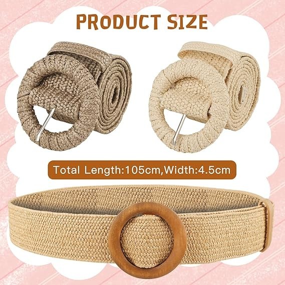 Women Woven Rattan Stretch Straw Belt Wide Waist Cinch Fashion Belt