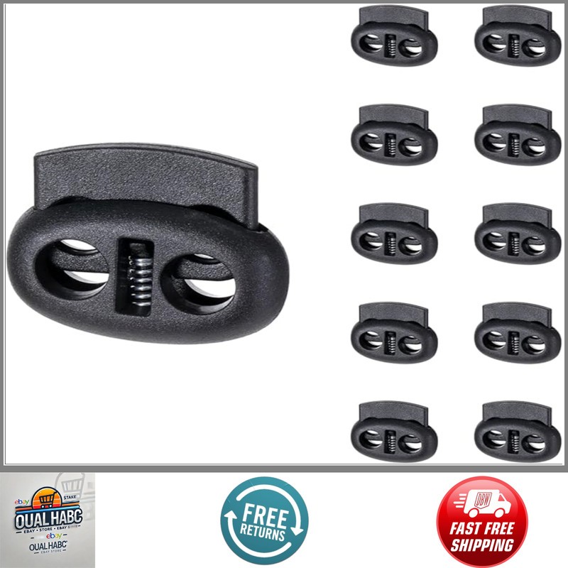 10Pcs Elastic Cord Locks Double Hole Shoe Lace Stoppers Toggle Clips for Clothin