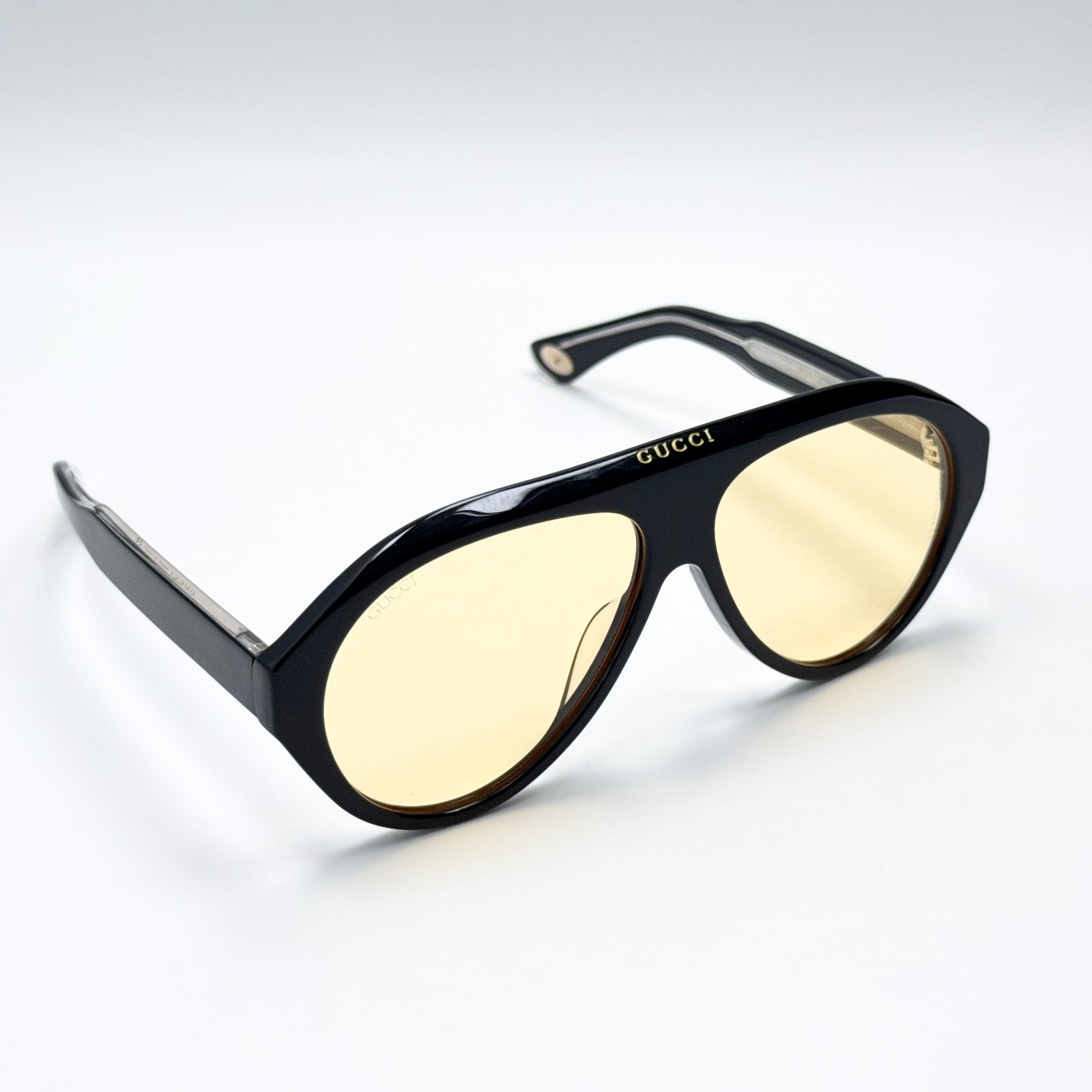 Gucci GG0479S Aviator Sunglasses Black Frame Yellow Lens Unisex Italy New