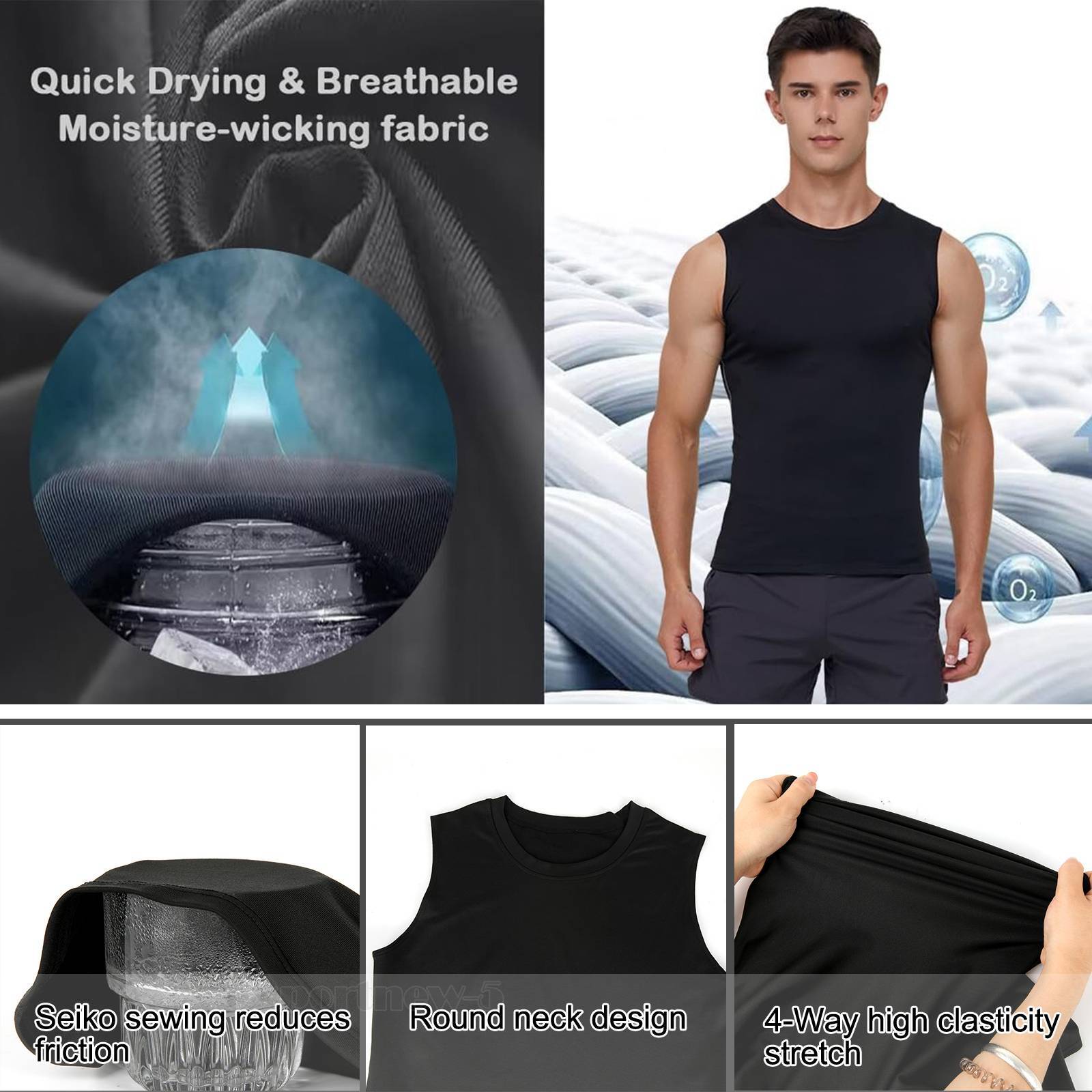3PCS Mens Compression Sport Vest Tight Tank Base Layer Sleeveless Top Singlet