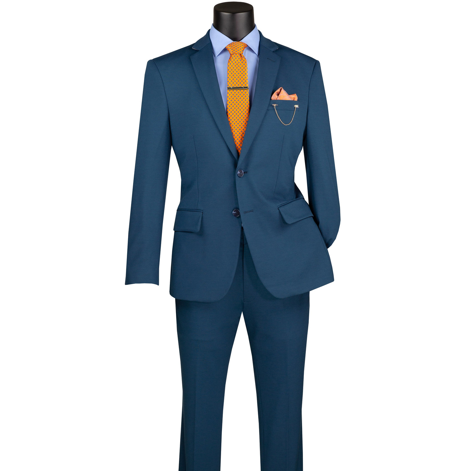 VINCI Men’s Teal Blue Super Stretch Slim-Fit Suit w/ Flex Waistband – NEW