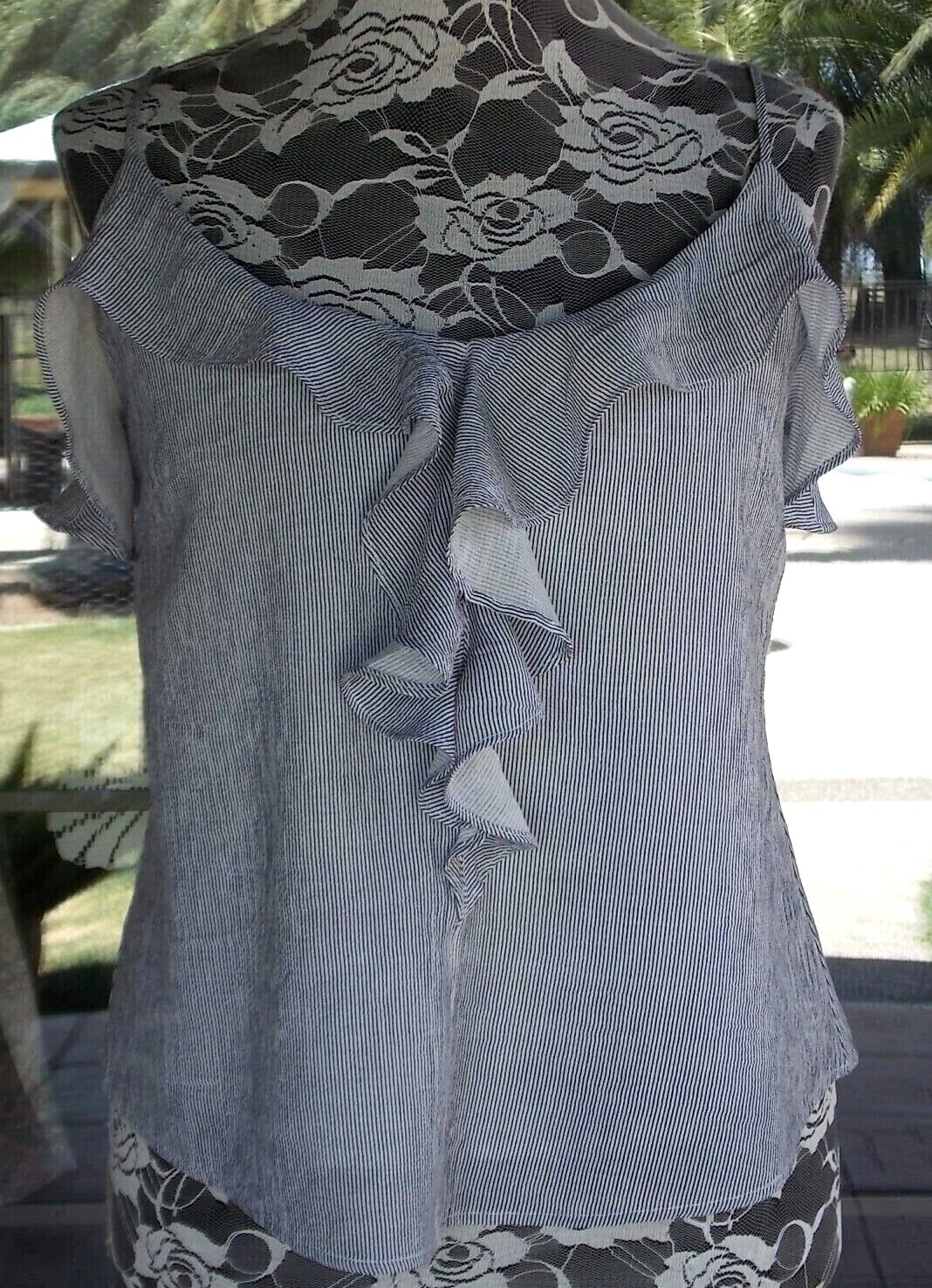 Ruffle Trim Lined Wishlist Apparel Striped Cami Shirt Sz. L 40″ Bust
