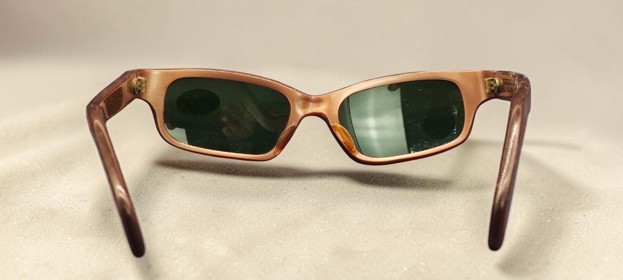 Vintage French Y2K Slim Rectangle Sunglasses Brown Frame Green Lenses Unisex