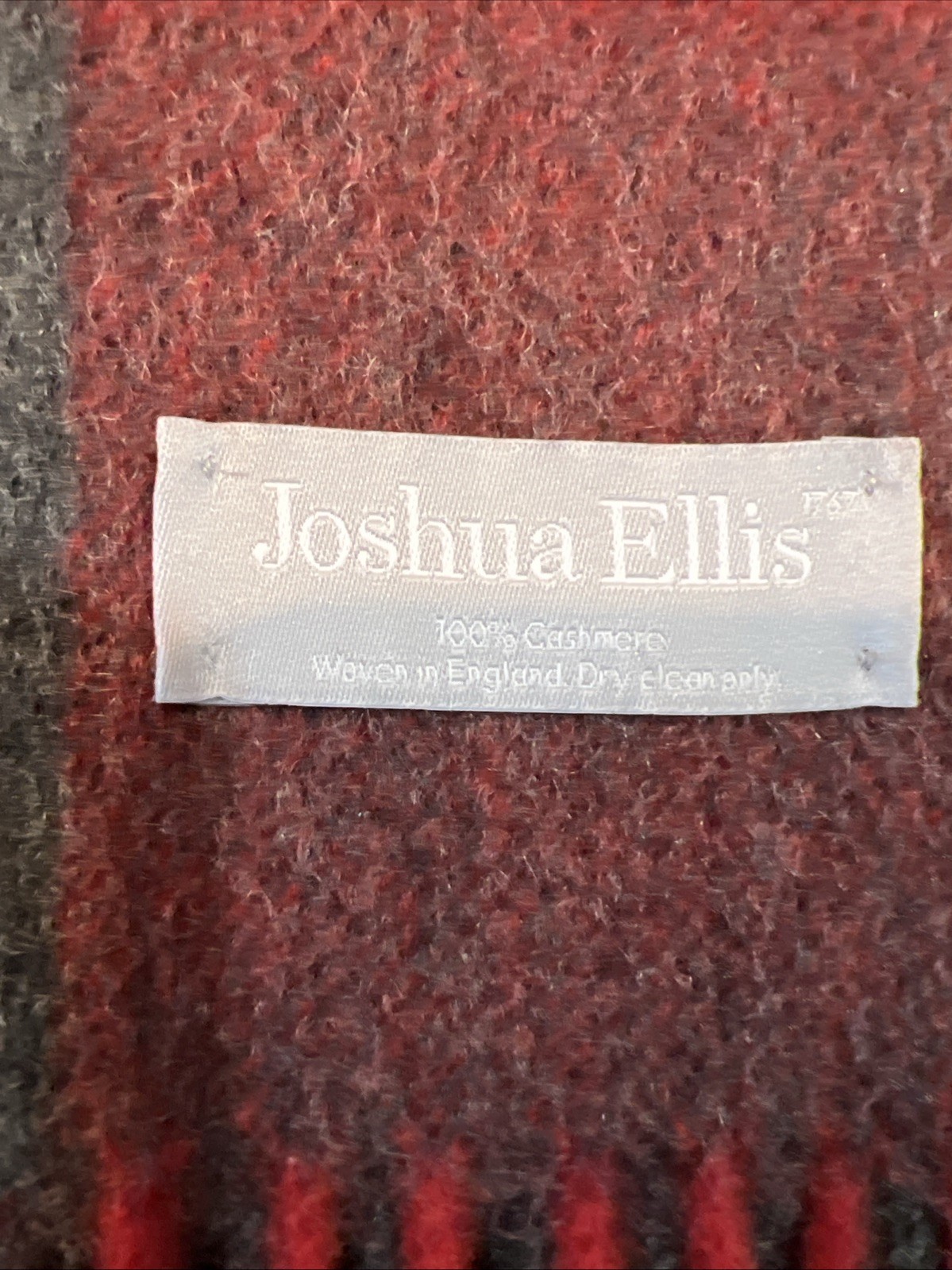 Joshua Ellis 100% Cashmere Red Gray Plaid Check Scarf 28×75