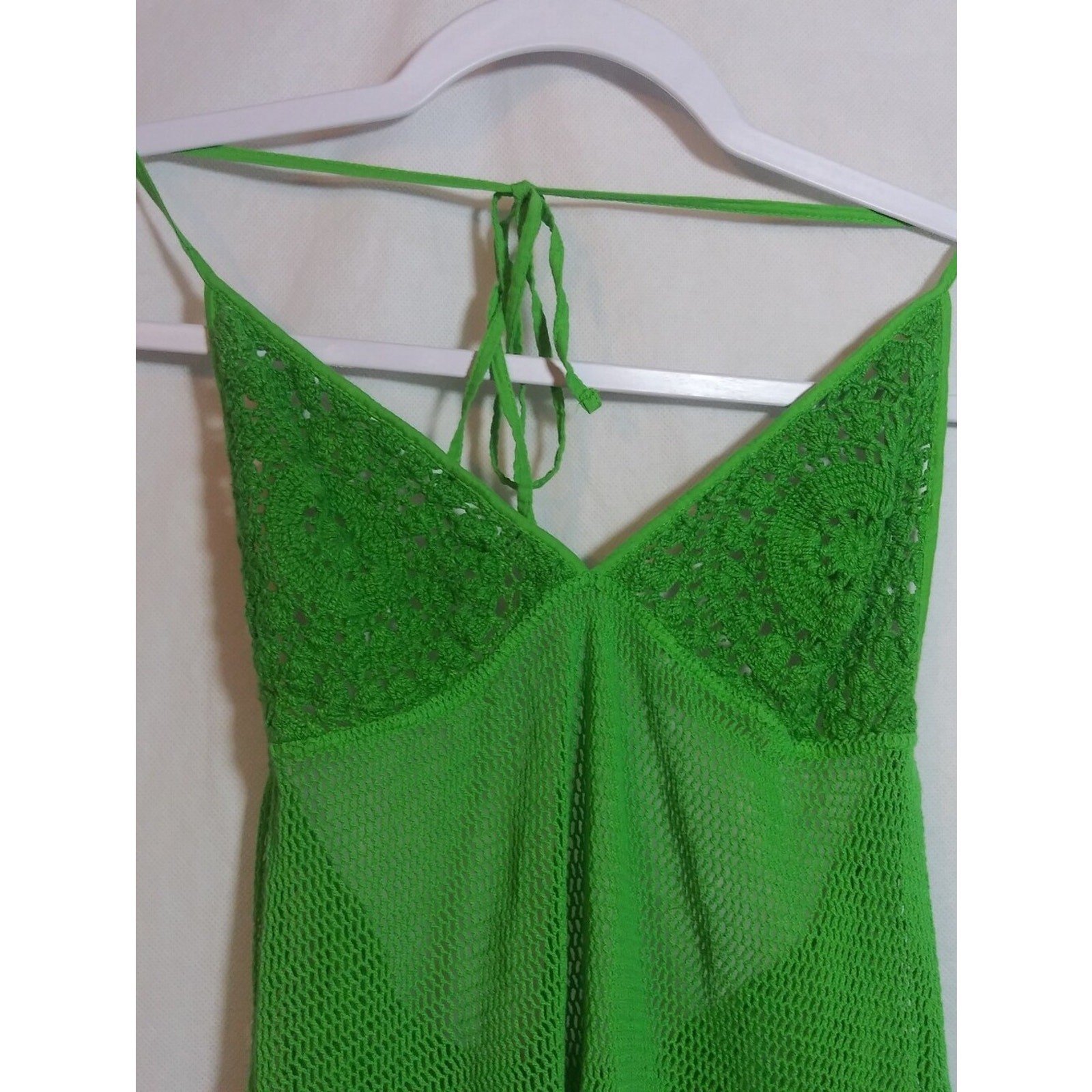 Free People Beach Madagascar Fauxchet Mini Crochet Green Dress Size Small