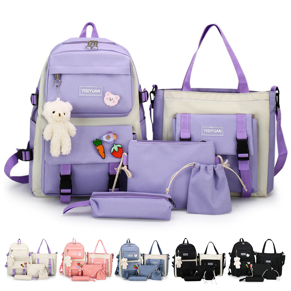 5pcs Backpack Set for School Teens Girls Daypack Cute Trendy Large Shoulder Bag