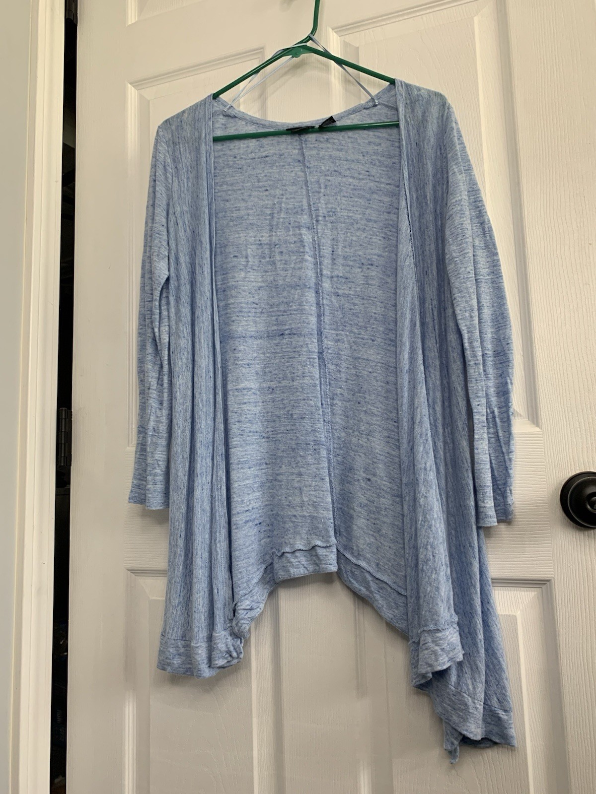 Tahari W 100% Linen Knit Tunic Top Asymmetric Hem Lightweight S Blue Cardigan