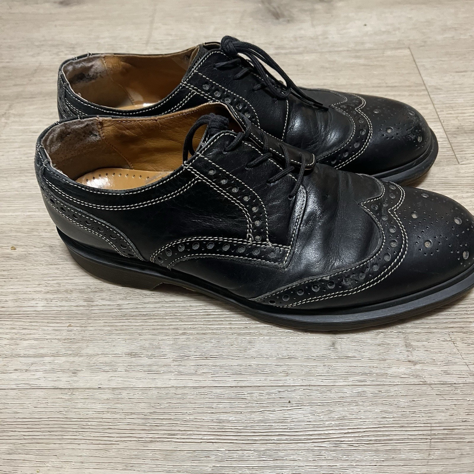 Dr Martens Shoes Black Wing Tip Oxford Brogue England Leather Sz 8 Punk Oi! GBH
