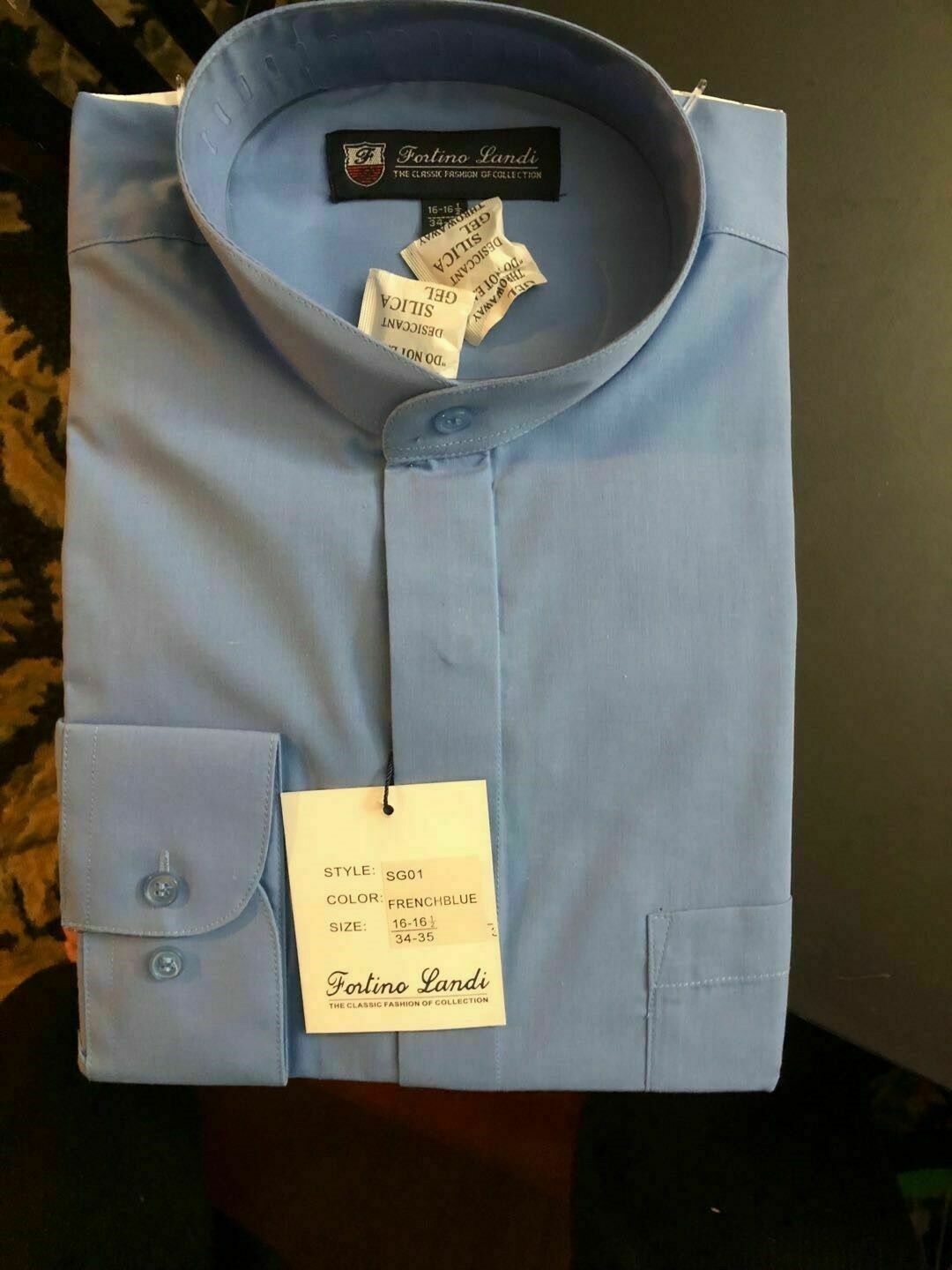 Mens’ Mandarin Collar (Banded Collar) Dress Shirt by TDC Collection
