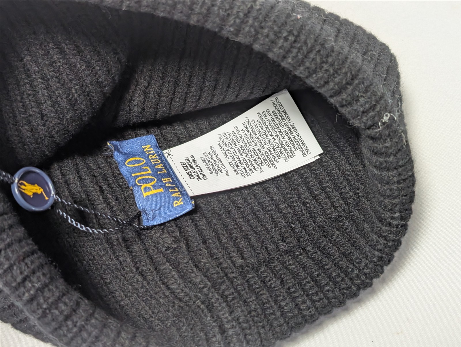NWT Polo Ralph Lauren Flag Bear Beanie Black Ribbed Wool Blend Hat PC1565