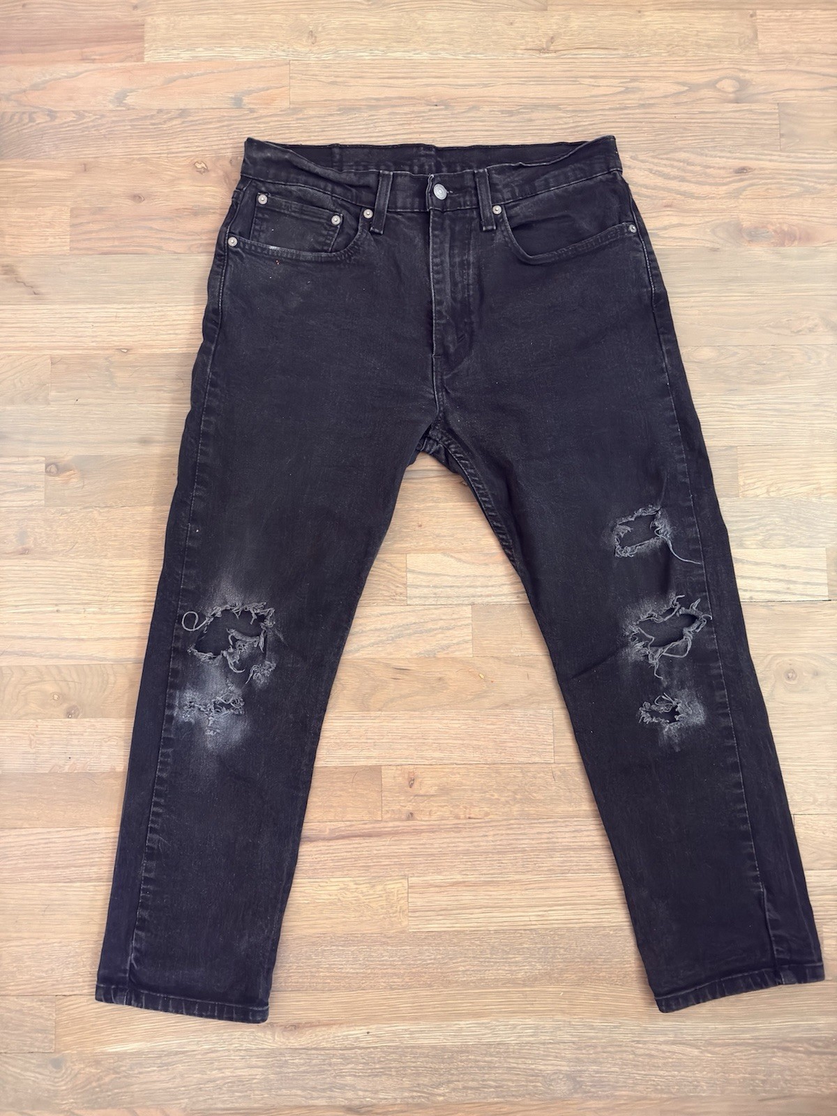 Levi’s Mens 502 Black Tapered Jeans Cotton Denim Mid Rise 5-Pocket Dark Wash