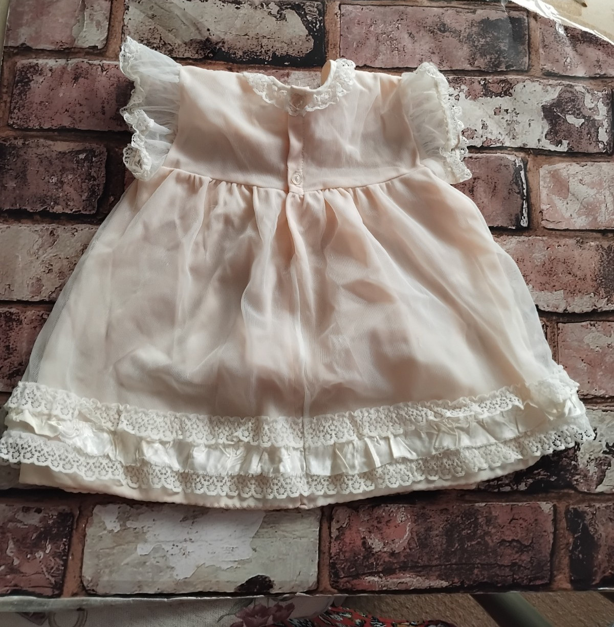 Vintage Stevex Baby Christening Dress Age 12 to 18 Months Peach 100% Nylon