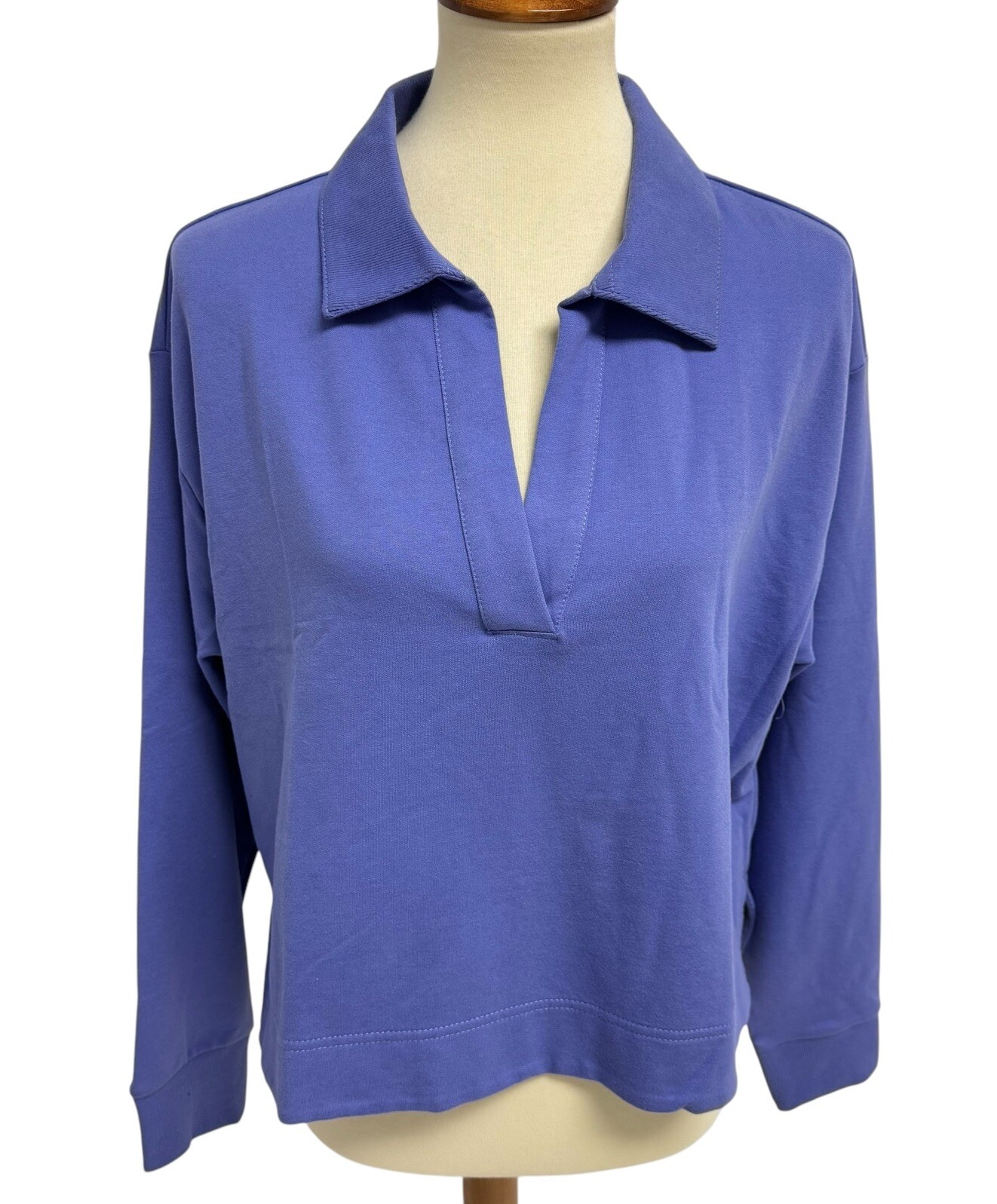Athleta women’s collared retroterry sweatshirt light purple long sleeve size S
